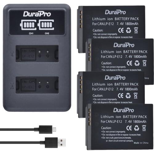 4 Battery For Canon LP-E12 LPE12 LP E12 Batteries + LED USB Dual Charger For Canon M 100D Kiss X7 Rebel SL1 EOS M10 DSLR Camera