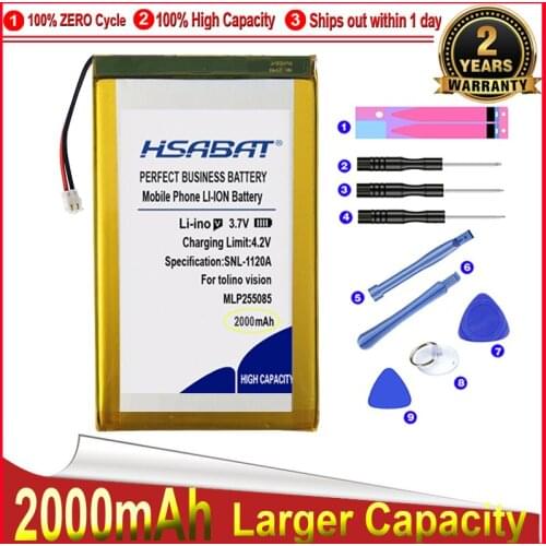 HSABAT 0 Cycle 2000mAh 255085 Battery for MP4 MP5 Tablet phone Navigator GPS Traffic recorder E-book tolino vision MLP255085