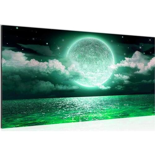 Diy Diamond Painting Cross Stitch Bright Moon At Green Sea Full Square Round Diamond Embroidery 5D Picture Of RhinestoneZP-4808