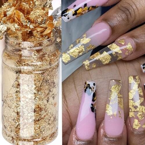 3 Colors Nail Art Foil Paper Glitter Shiny Foil Leaf Silver Gold Design Flakes 3D DIY Nails Stickers Manicure Decorations Makeup