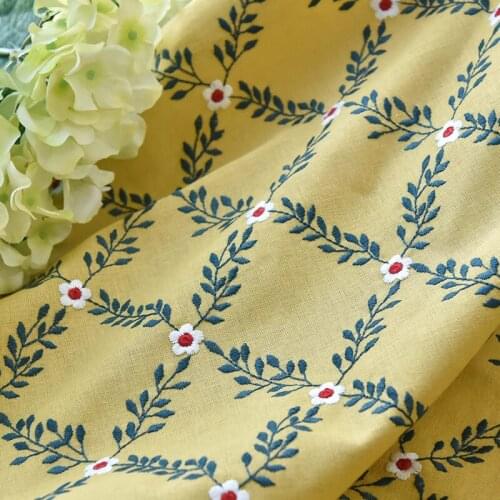 Cotton and Linen Three-Dimensional Flower Embroidered Fabric For Apparel Fabric Throw Pillow Tablecloth Apron Dress