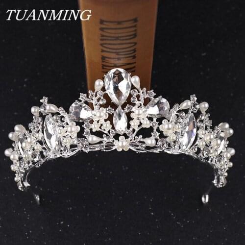Crystal Pearl Bridal Crowns Tiaras Fashion Crystal Diadem For Brides Headbands Wedding Hair Jewelry Accessories