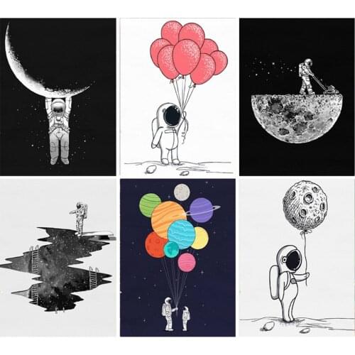 Painting by numbers Cartoon Space Astronaut 50x40cm Universe Planet Exploration Poster Home Decor Painting Wall Art Pictures