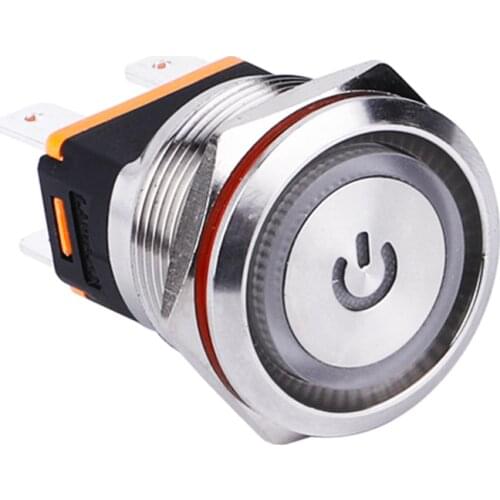 Power Switch Ring With LED And Power Logo illuminated 22mm Stainless Steel Waterproof Metal Push Button