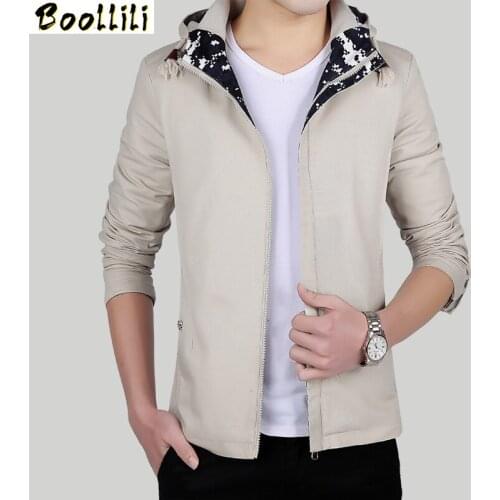 Boollili High Quality Jacket Men Spring Autumn Casual Jacket Slim Cotton Hood Mens Jackets And Coats Plus Size