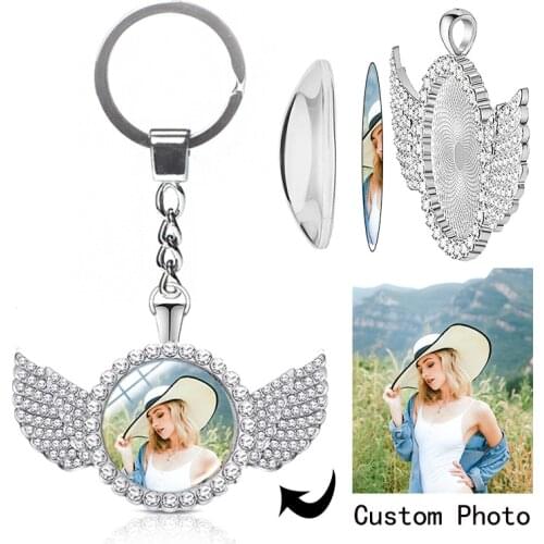 Cute custom keychain personalized photo women crystal glass souvenir jewelry for relatives and friends key ring couple gifts