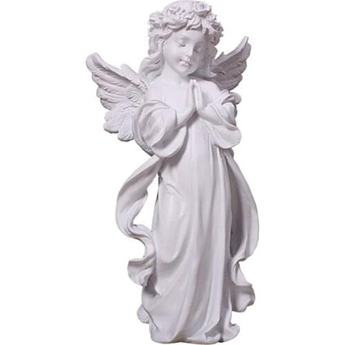 Praying Angel Statue Figurine Home Garden Wing Angel Sculpture Angel Hand-painted Sculpture implying a good life Memorial Statue