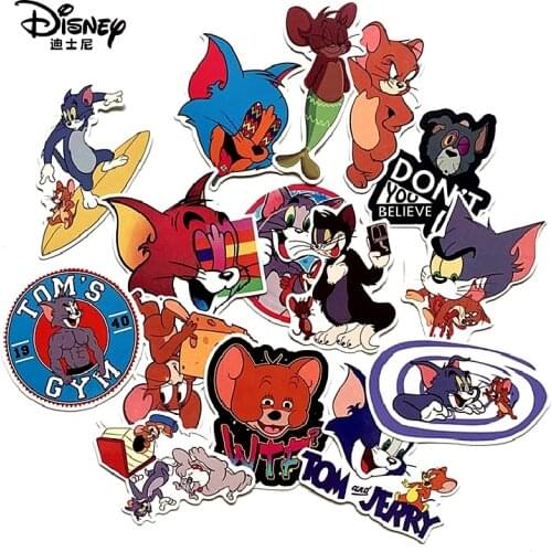 The New Hot! 15PCS Disney Tom&Jerry Cat and mouse Stickers Anime Waterproof Luggage Laptop Car Sticker Boy Girl Kids Gift Toy