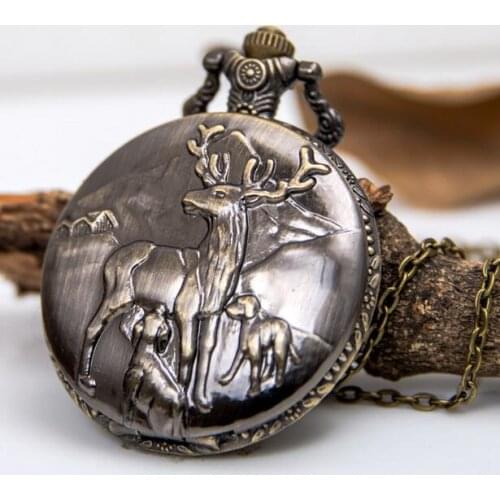 New Bronze antiques Sika deer pattern Unique design personality Necklace pocket watches gift PO878
