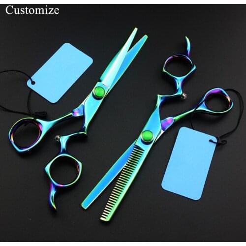 Customize professional japan 440c 6 inch green hair salon scissors cutting barber makas Thinning shears hairdressing scissors