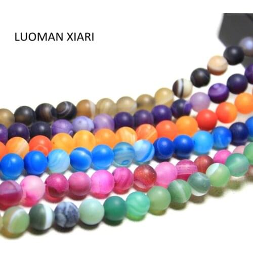 Wholesale Natural Colorful Dull Polish Stripes Agat Stone Beads For Jewelry Making DIY Bracelet Necklace 6/8/10 mm Strand 15