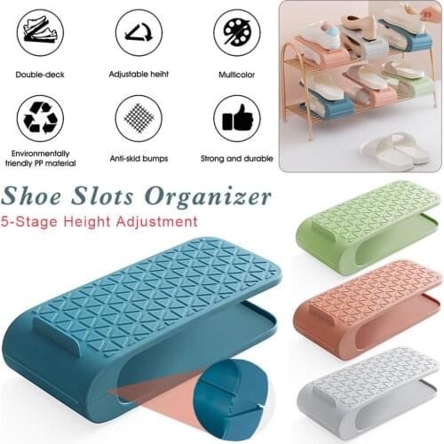 Shoe Slots Organizer Two-Layer Shoe Stacker for Closet Space Saving Adjustable Height Shoe Rack