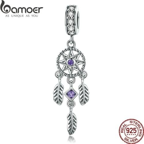 BAMOER Hot Sale 100% 925 Sterling Silver Pendant Dream Catcher Charm fit Women Charm Bracelets & Necklaces Jewelry Gift SCC841