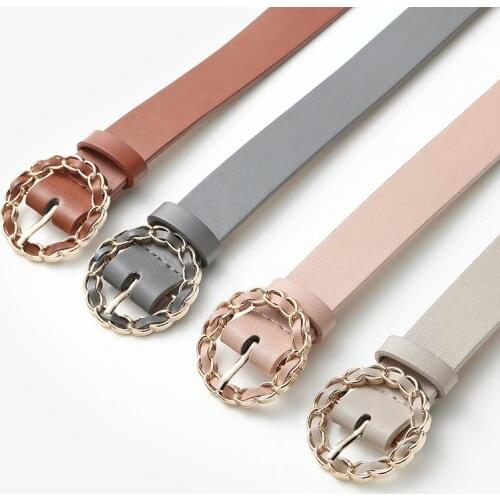 2021 New Designer Womens Hollow Out O Ring Round Buckle Belt Female Adjustable Black White Brown Leather Waist Belts For Women