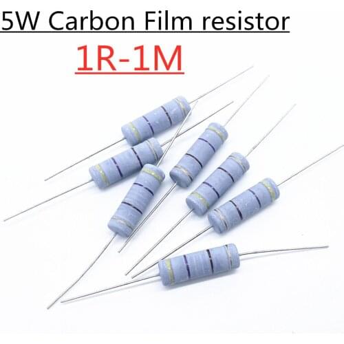 10pcs 5W Carbon Film resistor 5% 1R ~ 1M 2.2R 10R 22R 47R 51R 100R 150R 470R 1K 4.7K 10K 47K 1 2.2 10 22 47 51 100 150 470 Ohm