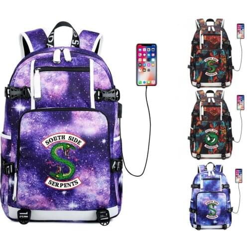 Riverdale South Side Serpent travel bag School Bag usb charging canvas shoulder bag Teenager boys girls Backpack Laptop rucksack