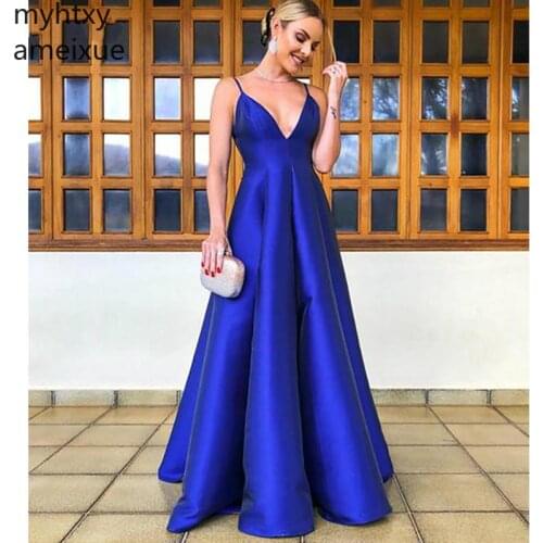 Sexy Cheap Womens Evening Dresses Blue And Green A-line Floor Length Backless Prom Dressess Sleeveless Custom Made Plus Size