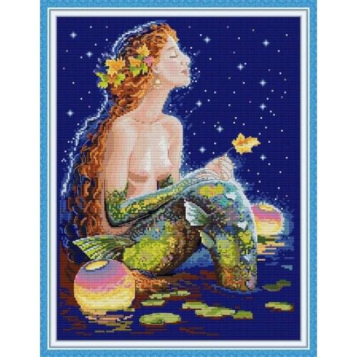 Everlasting Love Mermaid Under The Stars Ecological Cotton Chinese Cross Stitch Kit Holiday Gift Send Off Family Home Decoration