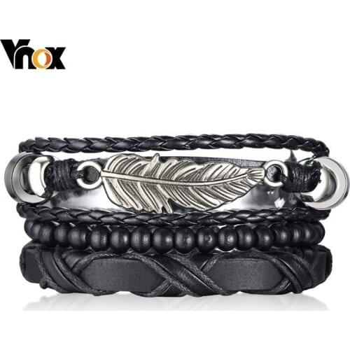 Vnox 3Pcs/Set Vintage Wrap Leather Bracelets for Women Man Jewelry Tribal erkek bileklik pulseira Size Adjustable