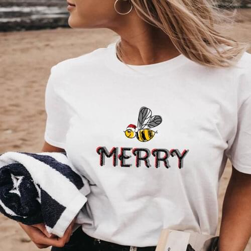 Be Merry Christmas 100%Cotton Colored Print Womens T Shirt Winter Funny Casual O-Neck Short Sleeve Top Bees Shirt New Year Tee