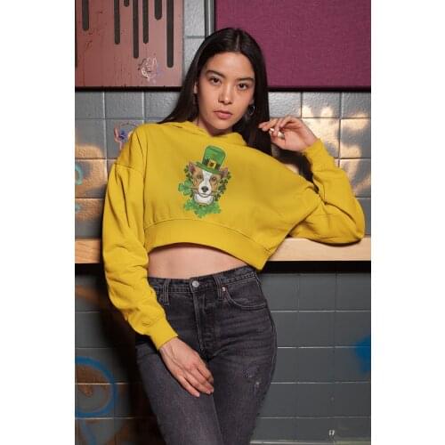 Angemiel Wear Hat Dog Women Yellow Short Hooded Sweatshirt