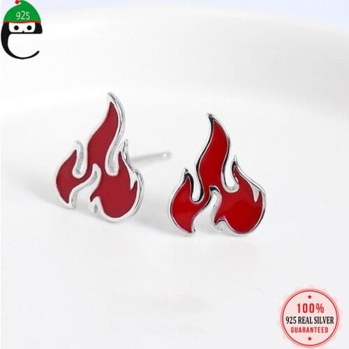 ElfoPlataSi Minimalist 925 Sterling Silver Fashion Charm Red Flame Stud Earrings for Women Wedding Party S925 Jewelry DA1257