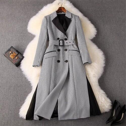 2019 Autumn Winter Fashion Trench Coat Feminino Full Sleeve Turn Down Neck Plaid Print Women Long Coats Windbreaker Outerwear