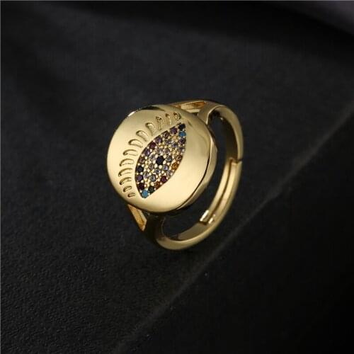 Lucky Colourful Evil Eye Charm Ring Fashion Gold Color Open Ring Adjustable Size Women Girl Wedding Jewelry Wholesale