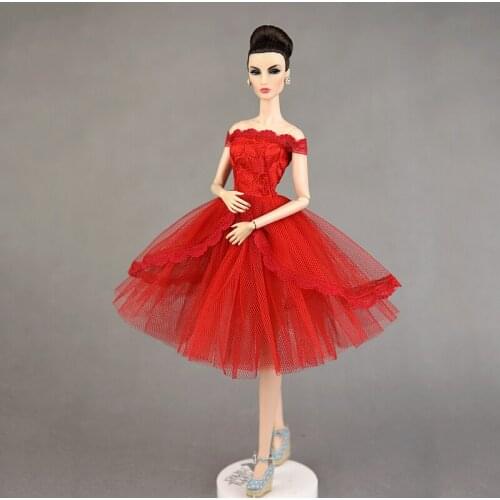 1:6 Off Shoulder Red Lace Princess Dresses Dolls Clothes for Barbie Clothes Ballet Tutu Dress Party Gown 1/6 BJD Doll Accessory