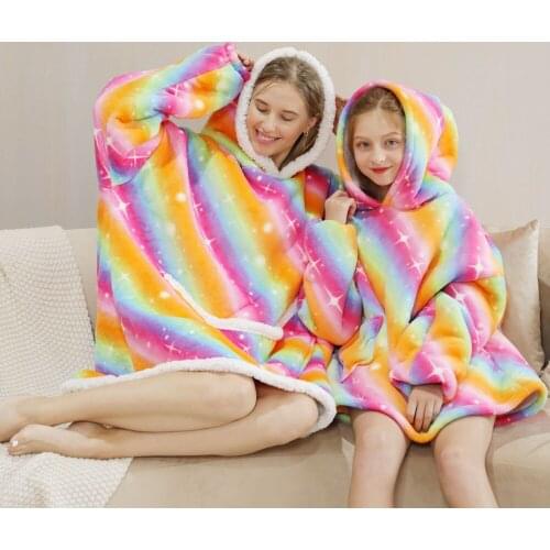 2021 Winter Warm Thick Polar Fleece TV Blankets Hoodie Family Matching Clothes Sherpa Blanket Sweatshirts Oversized Big Hoodies