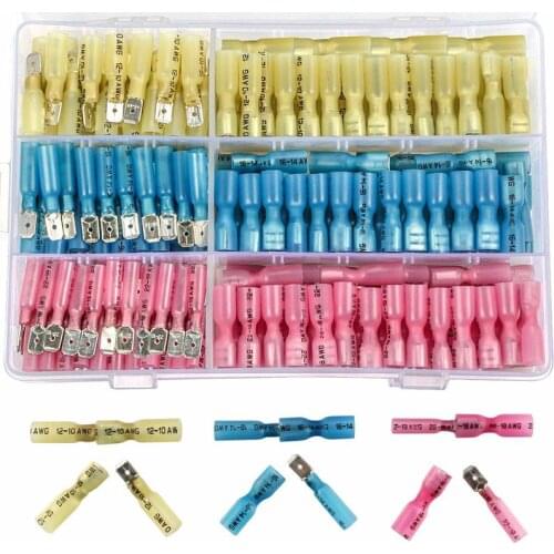 220Pcs Waterproof Seal Heat Shrink Splice Crimp Terminals Insulated Female/Male Spade Electrical Wire Connectors Assortment AWG