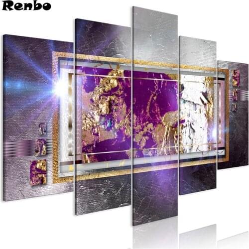 5 Pieces Abstract Wall Art DIY Diamond Painting Golden Reflection Pictures Of Rhinestones Embroidery With Diamonds Full Square
