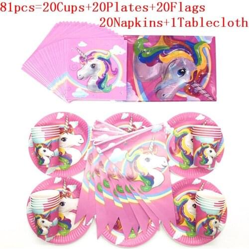 81/51pcs Pink Unicorn Party Napkins Cups Plates Banners Birthday Party Decorations Kids Tablecloth Baby Shower Supplies For Girl