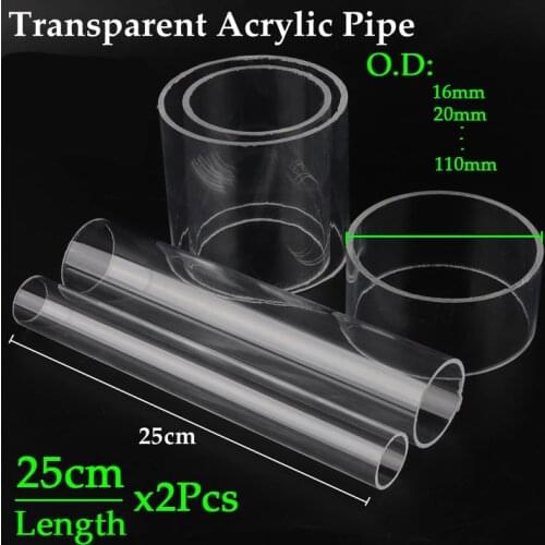 2pcs Length 25cm O.D16-110mm High Transparent Acrylic Tube DIY Aquarium Fish Tank Clear Glass Pipe Industry Clear Acrylic Pipe