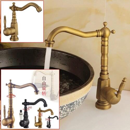 Antique Basin Brass Faucets Bathroom Sink Mixer Deck Faucet Rotate Single Handle Hot And Cold Water Mixer Taps Crane Tap
