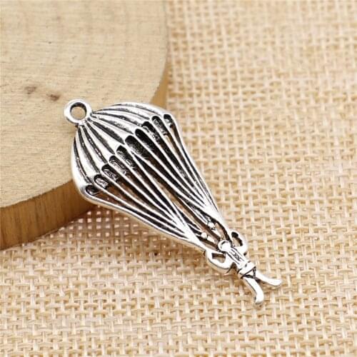 Free shipping 27pcs 18x40mm antique silver parachute charms diy retro jewelry fit Earring keychain hair card pendant accessories