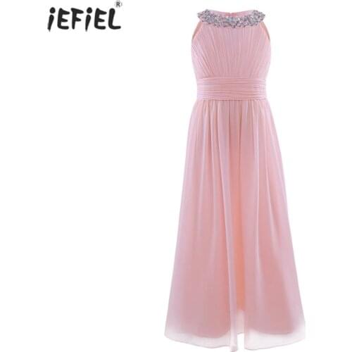 Elegant Flower Girl Dress Solid Color Wedding Bridesmaid Birthday Party Dress Princess Dress Girls Gown Dress Kids Clothing