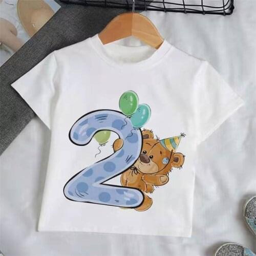 Birthday Boys Girls Bear Tshirt Cute T-shirt Childrens Clothing Number Print Childs Tee Clothes Costume Kids Tops