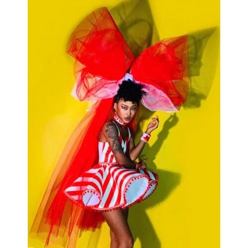 Christmas Party Candy Color Big Bow Headdress Suit Female Singer DJDS Dance Team Stage Costumes Festival Rave Outfits DWY5063