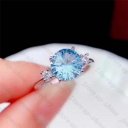 Hot sale style natural blue topaz ring 925 silver womens ring luxury atmosphere fashion trend