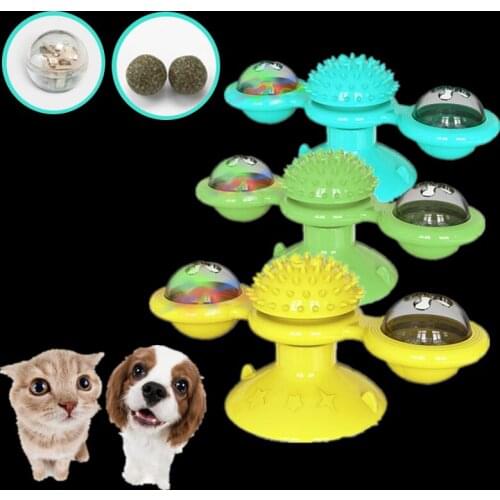 Pet Cat Toys Interactive Puzzle Training Turntable Windmill Ball Massage Suction Cup Catnip Play Game Cat Supplies