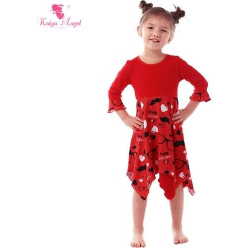Kaiya Angel kids Valentines day Toddler Girl Clothing Red Love Glasses Black Beard Dress Girls Dresses for Party and Wedding