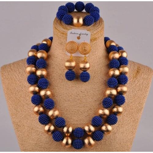 24inches royal blue african fashion jewelry set simulated pearl nigerian wedding necklace costume jewelry sets FZZ76