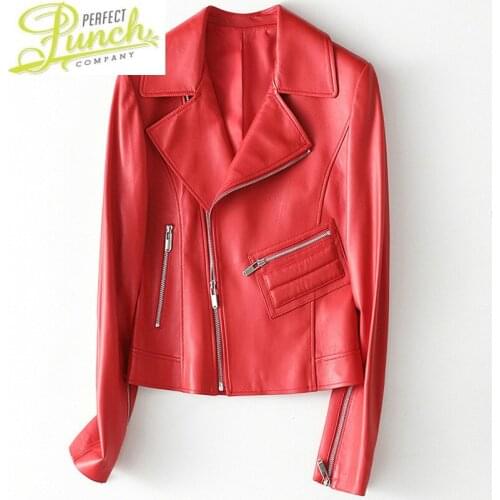 Leather Genuine Short Motorstyle Jacket Women Sheepskin Coat Spring Chaqueta Cuero Mujer HQ20-CJX1001A