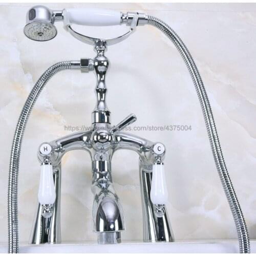Deck Mounted Bath Tub Faucet Polished Chrome Bathtub Faucets with Hand Shower Dual Handle Mixer Tap Nna105