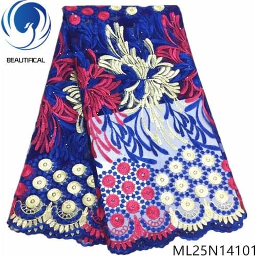 BEAUTIFICAL african french embroidery tulle lace 5 yards women dresses polyester net laces ML25N141