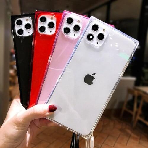 Square Shockproof Phone Cases For iPhone 12Promax 12Mini 11Pro XS Max XR 7 8Plus X Clear Silicone Soft Transparent Back Cover