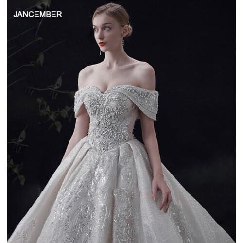 LDR69 French Style Off-shoulder Main Wedding Dress Bridal Tail Starry Sky Wedding Banquet Attendance Gown свадебные платья