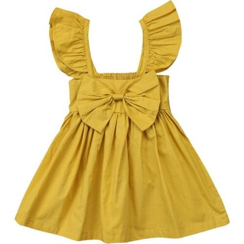 Cute Newborn Kids Baby Girl Dresses Clothing Sleeveless Ruffle Bowknot Dress Princess Clothes Girls Outfits Solid Summer