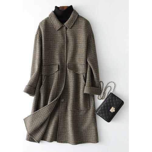 Fashion Casacos Double-faced Wool Coat Female Long Houndstooth Winter Jacket Women Officewear Womens Coats 38064 YQ1448
